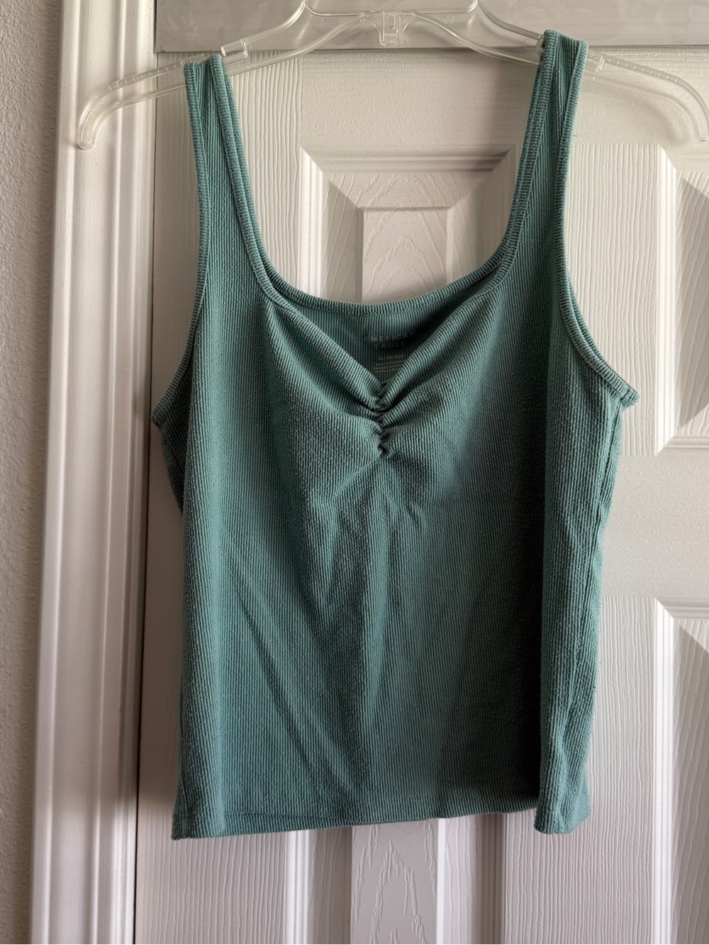 American Eagle Outfitters Ribbed Ruched Tank Top - Sage
